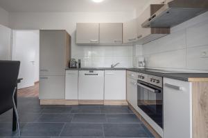 Kuchyň nebo kuchyňský kout v ubytování Merve Comfort Aparts4-Hannover HALAL حلال