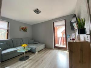 a living room with a couch and a table at Apartament Artemida Kletno in Stronie Śląskie