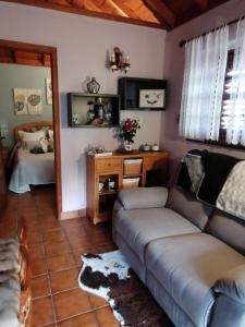 a living room with a couch and a mirror at Casa Fagundo in Puntagorda