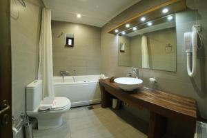 a bathroom with a sink and a tub and a toilet at Arhontiko Aristis in Aristi