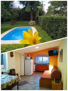 zwei Bilder von einem Wohnzimmer und einem Pool in der Unterkunft RINCÓN SERENO... Un lugar para disfrutar.... in Villa General Belgrano