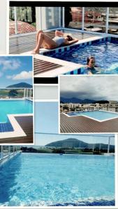 uma colagem de fotos de uma piscina em APARTAMENTO PRÓXIMO A PRAIA PISCINA E AREA GOURMET em Ubatuba
