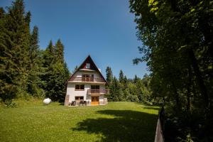 a house in the middle of a field with trees at Apartamenty nad Potokiem in Leśnica