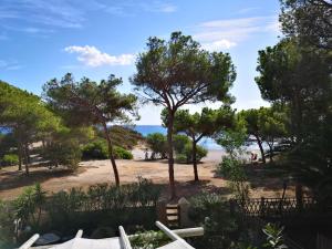 a view of a beach with trees and the ocean at CASA GIULIA in Cala Liberotto