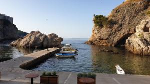 zwei Boote sind an einem Dock im Wasser angedockt in der Unterkunft Luxury TownHouse Baba in Dubrovnik