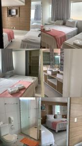 a collage of photos of a hotel room with beds at Pousada Cabo Branco in João Pessoa