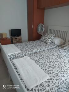 a bedroom with two beds and a television at Apartamento San Sebastián de la Gomera in San Sebastián de la Gomera