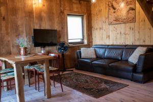 Televízia a/alebo spoločenská miestnosť v ubytovaní Domek na górce