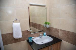 a bathroom with a sink and a mirror at Westlands place 1 bedroom - Safari House, Sherry Homes in Nairobi