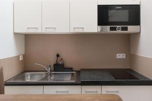 a kitchen with a sink and a microwave at Ferienwohnung Elfriede in Neukirch