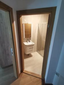 a bathroom with a sink and a toilet and a mirror at V&Dj in Zlatibor +24 photos