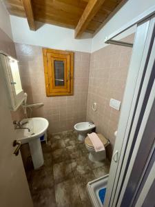 un bagno con lavandino e WC di Chalet monolocale a Vieste