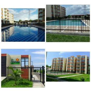 four different pictures of buildings and a swimming pool at Apartamento vacacional en Flandes tolima in Flandes