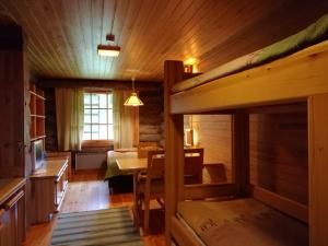 a room with a bunk bed and a desk at Kelo Seasons Winter in Luosto