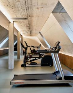 a gym with two treadmills and a treadmill at Karl August - a Neighborhood Hotel in Nuremberg