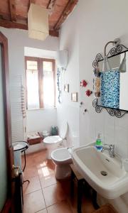 a bathroom with a white toilet and a sink at La Casa Di Dina in Castelmuzio