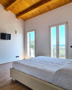 a bedroom with a large bed and two windows at VillAlba Affittacamere in Camerano