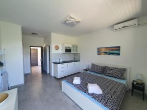 a living room with a couch and a kitchen at Villa Adagio Apartments in Sumartin