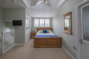 a bedroom with a bed and a television in it at Sage Cottage in Atworth