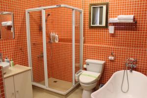 un bagno con doccia, WC e lavandino di PianoPiano B&B a Jincheng
