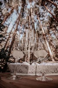 dos copas de vino sentadas sobre una mesa en Tezh Ler Resort, en Shahumyan
