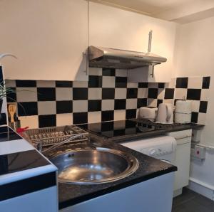 a kitchen with a sink and a counter top at Cosy Lodge in Thornton Heath