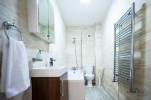 沃特福德的住宿－Emerald Court Executive Watford Central Apartment by PAY AS U STAY，一间带水槽、卫生间和淋浴的浴室