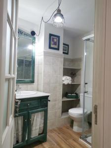baño con lavabo verde y aseo en Piso restaurado en Santa Cruz de La Palma en Santa Cruz de la Palma