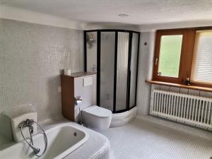 a bathroom with a toilet and a bath tub at Thomas Appartement in Stühlingen +16 photos
