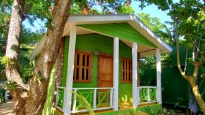 a green house with a tree at Bak A Yaad in Negril