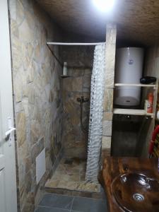 a bathroom with a shower with a sink at Galerija68 in Kraljevo