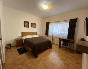 a bedroom with a bed and a desk and a window at Cozy Private Room in Mexico City