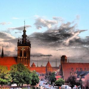 Nespecifikovaný výhled na destinaci Gdaňsk nebo výhled na město při pohledu z hostelu