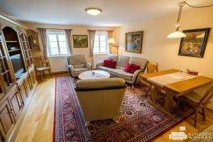 a living room with a couch and a table at Appartements Steingasse in Salzburg