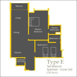 a floor plan of a type e apartment at Jinhold Apartment Hotel in Bintulu