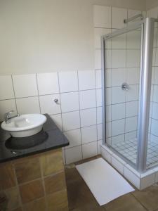 a bathroom with a sink and a glass shower at Olden Rose Place in Lephalale
