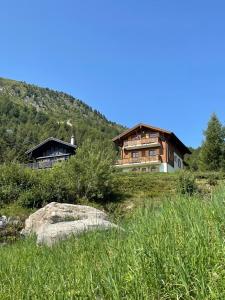 a house on the side of a hill with grass at Chalet Michele Alpage in Les Collons