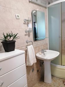 a bathroom with a sink and a mirror at Apartman Panorama Arandjelovac in Arandjelovac