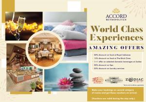 a flyer for a global class experiences event with a collage of photos at The Accord Metropolitan in Chennai