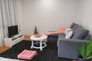 uma sala de estar com um sofá e uma mesa em Apartamento A Fontiña em Pontevedra