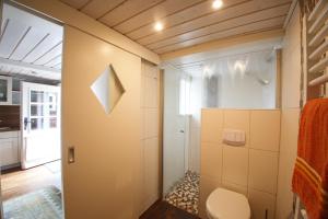 a bathroom with a shower and a toilet at Luv in Oevenum