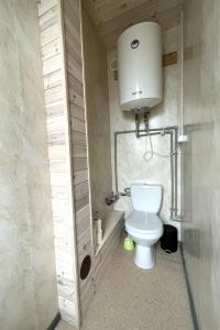 een kleine badkamer met een toilet en een wastafel bij Salisburg Residence in Mazsalaca