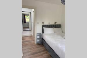 a bedroom with a white bed and a mirror at Apt 3 Silver Spruce - Killarney Town Free Parking in Killarney