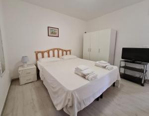 a bedroom with two beds and a flat screen tv at Casa vacanze Pesce azzurro in Castro di Lecce