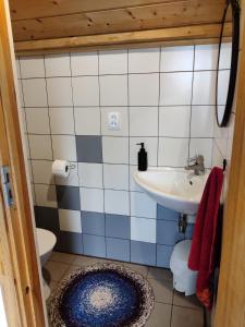 a bathroom with a sink and a toilet at Sauleskalns in Zaķumuiža