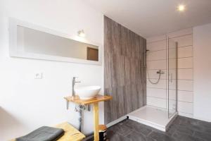 EttendorfSpacieux Appartement 3 CHBR,,Terrasse,Adapté Bébé的带水槽和淋浴的浴室 更多17张照片