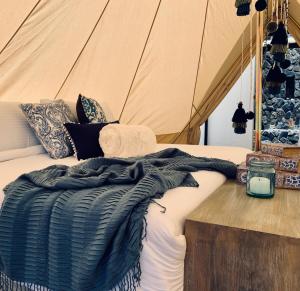 ein Schlafzimmer mit einem Bett und einem Zelt in der Unterkunft Asis Glamping 1 in Guatapé
