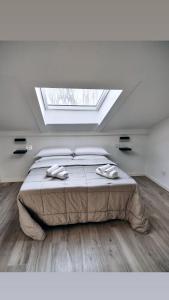 a bedroom with a large bed with a skylight at Bergamo & Dintorni in Bergamo