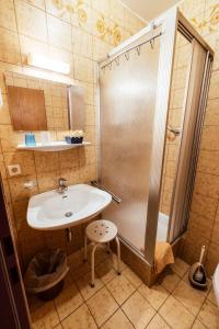 a bathroom with a shower and a sink at Landgasthof Zum Hammerschmied in Ranten