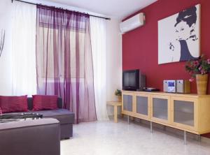 a living room with a couch and a tv at PORTAL DEL ANGEL Barcelonastuff Apartments in Barcelona